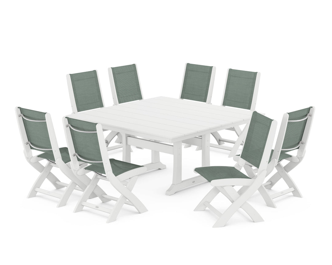 POLYWOOD® Coastal Folding Side Chair 9-Piece Farmhouse Dining Set