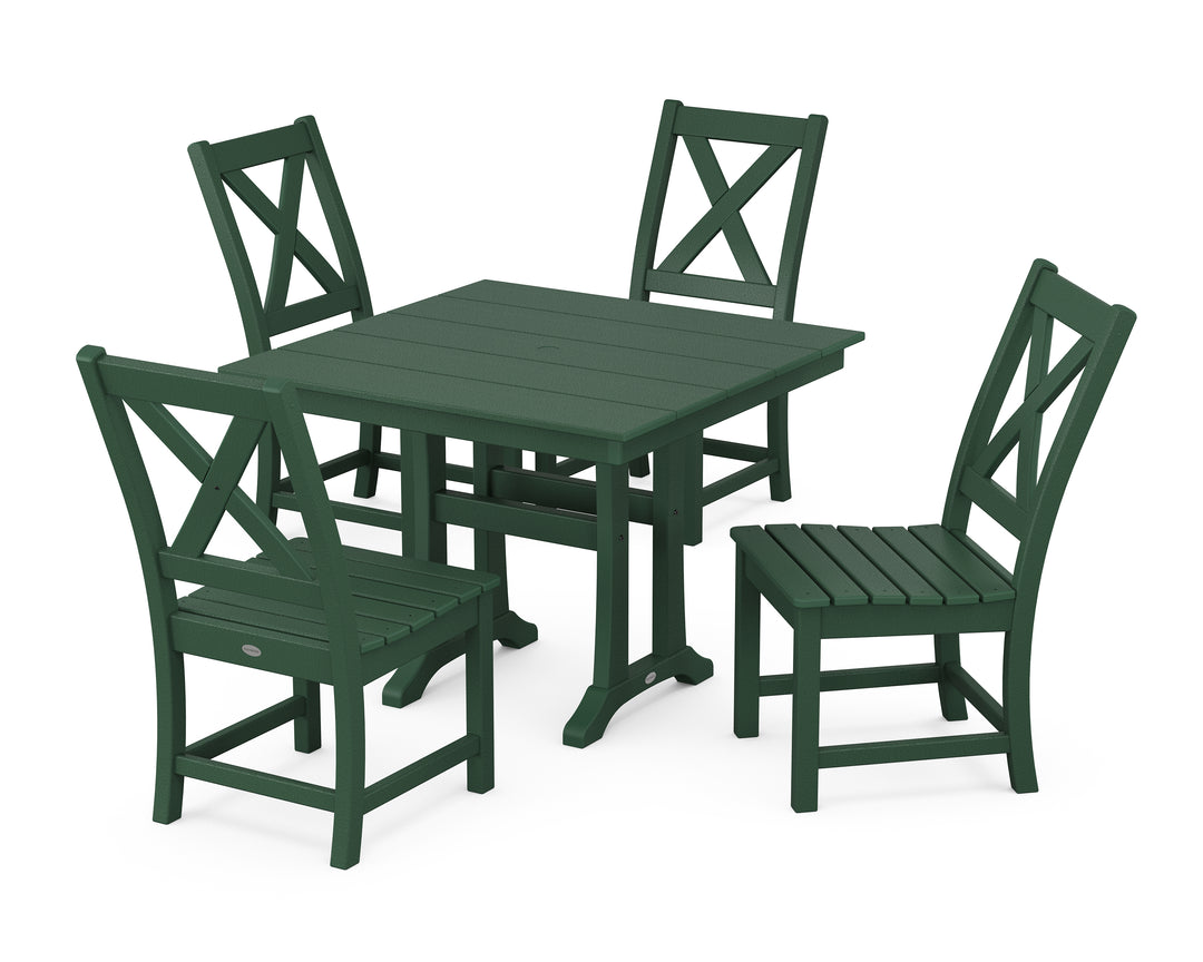 POLYWOOD® Braxton Side Chair 5-Piece Farmhouse Dining Set With Trestle Legs