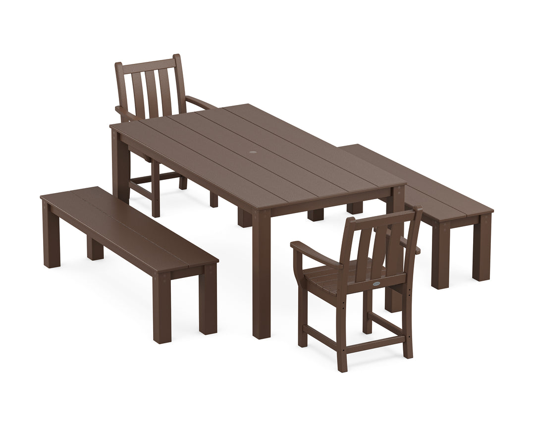 POLYWOOD® Traditional Garden 5-Piece Parsons Dining Set with Benches