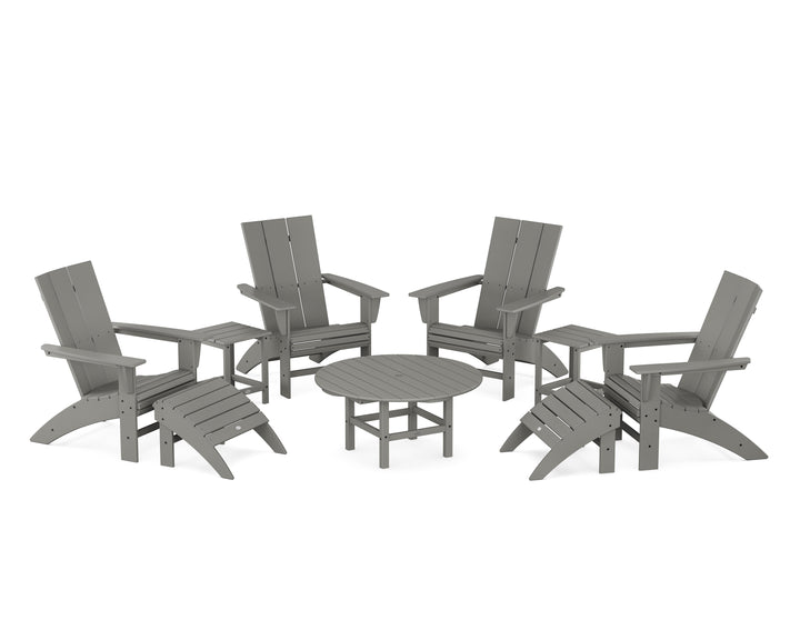POLYWOOD® Modern Curveback Adirondack Chair 9-Piece Conversation Set