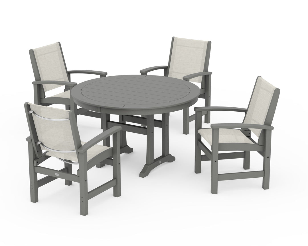 POLYWOOD® Coastal 5-Piece Round Dining Set with Trestle Legs