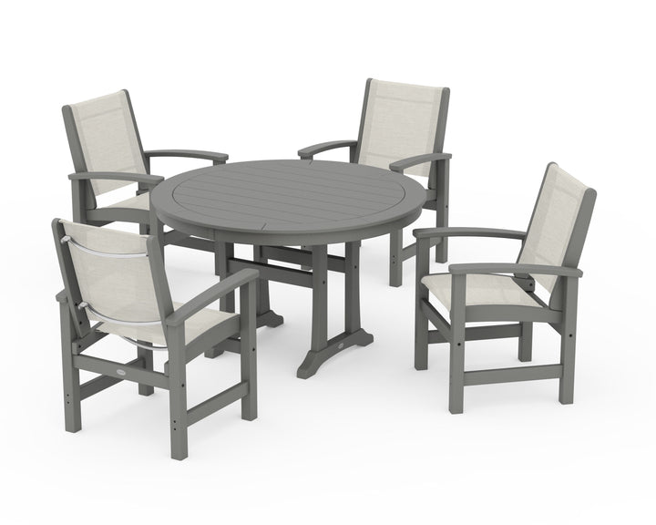 POLYWOOD® Coastal 5-Piece Round Dining Set with Trestle Legs