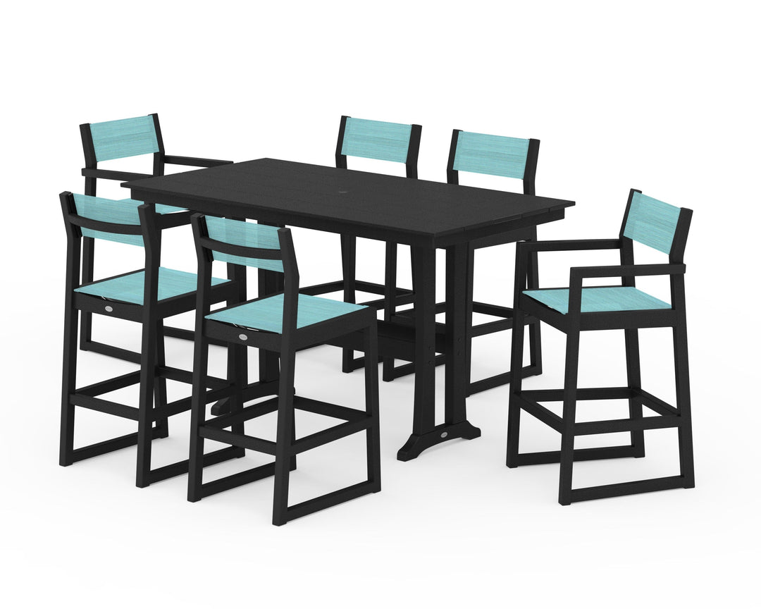 POLYWOOD® EDGE Sling 7-Piece Farmhouse Bar Set with Trestle Legs