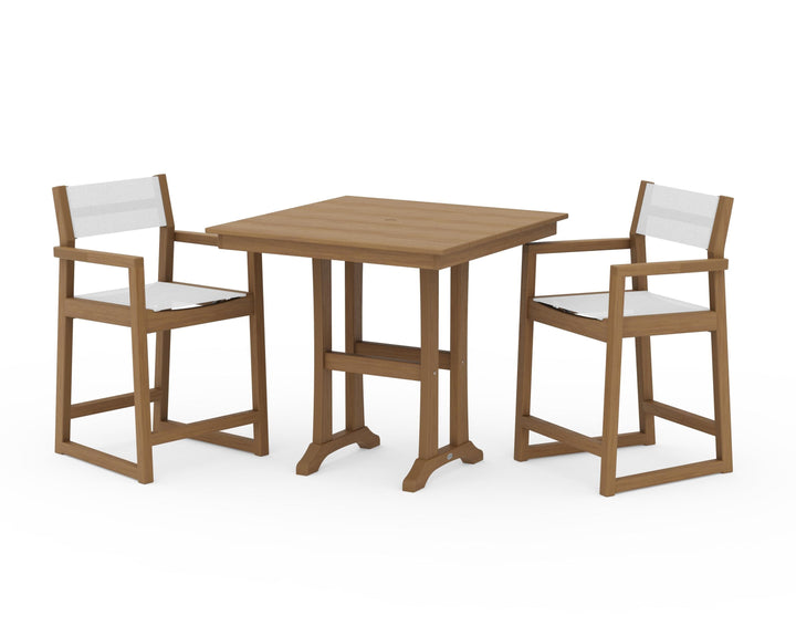 POLYWOOD® EDGE Sling Arm Chair 3-Piece Farmhouse Counter Set with Trestle Legs