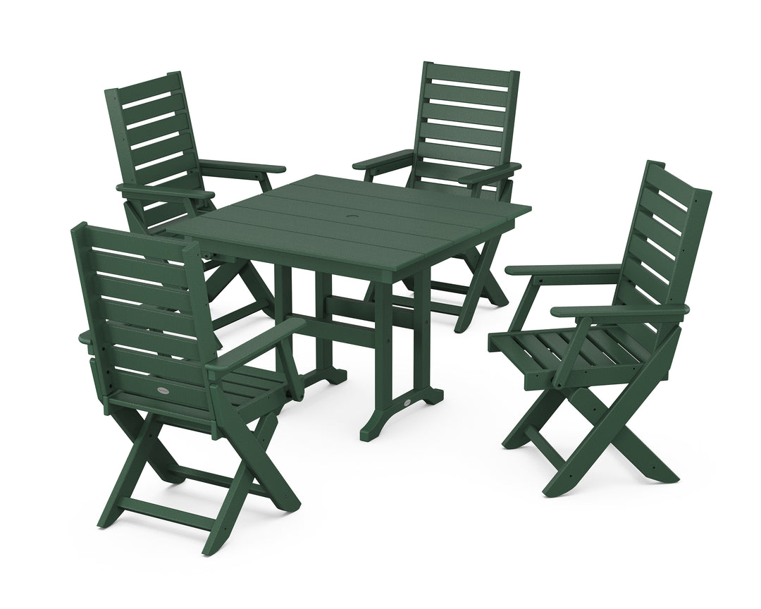 POLYWOOD® Captain Folding Chair 5-Piece Farmhouse Dining Set