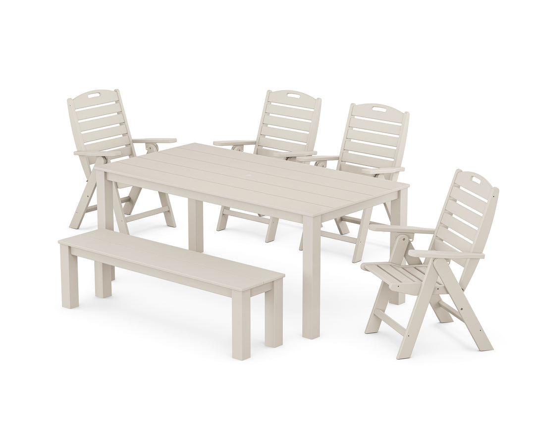 POLYWOOD® Nautical Folding Highback Chair 6-Piece Parsons Dining Set with Bench