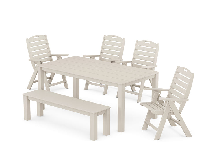 POLYWOOD® Nautical Folding Highback Chair 6-Piece Parsons Dining Set with Bench