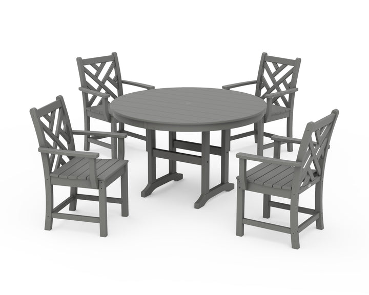POLYWOOD® Chippendale 5-Piece Round Farmhouse Dining Set