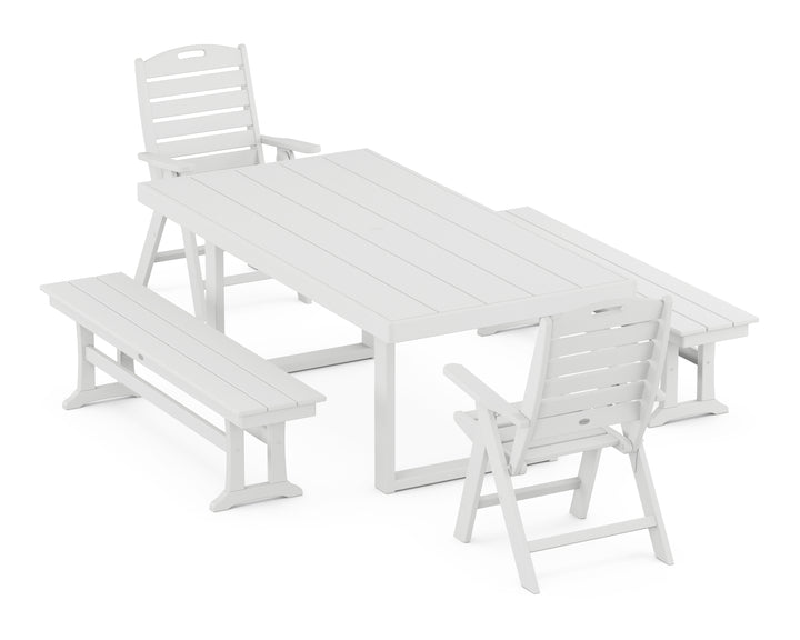 POLYWOOD® Nautical Folding Highback 5-Piece Dining Set with Trestle Legs