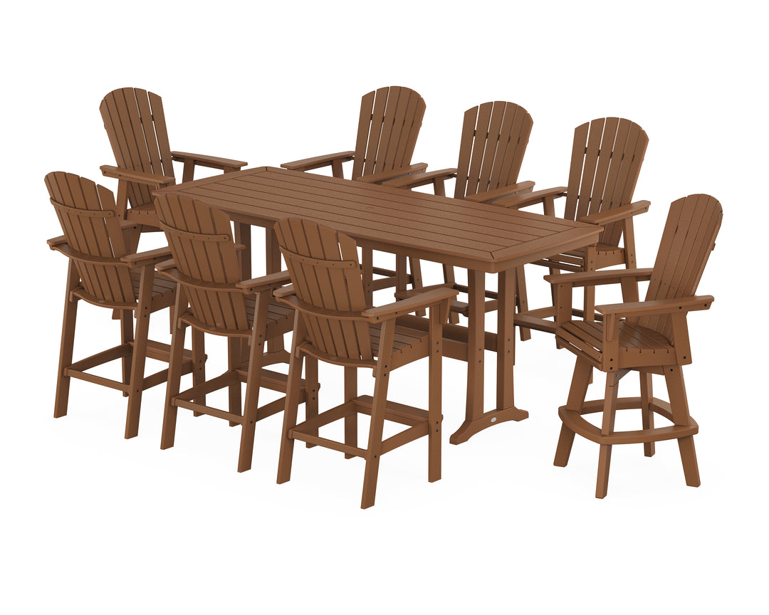 POLYWOOD® Nautical Curveback Adirondack Swivel 9-Piece Bar Set with Trestle Legs