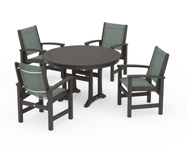 POLYWOOD® Coastal 5-Piece Round Dining Set with Trestle Legs