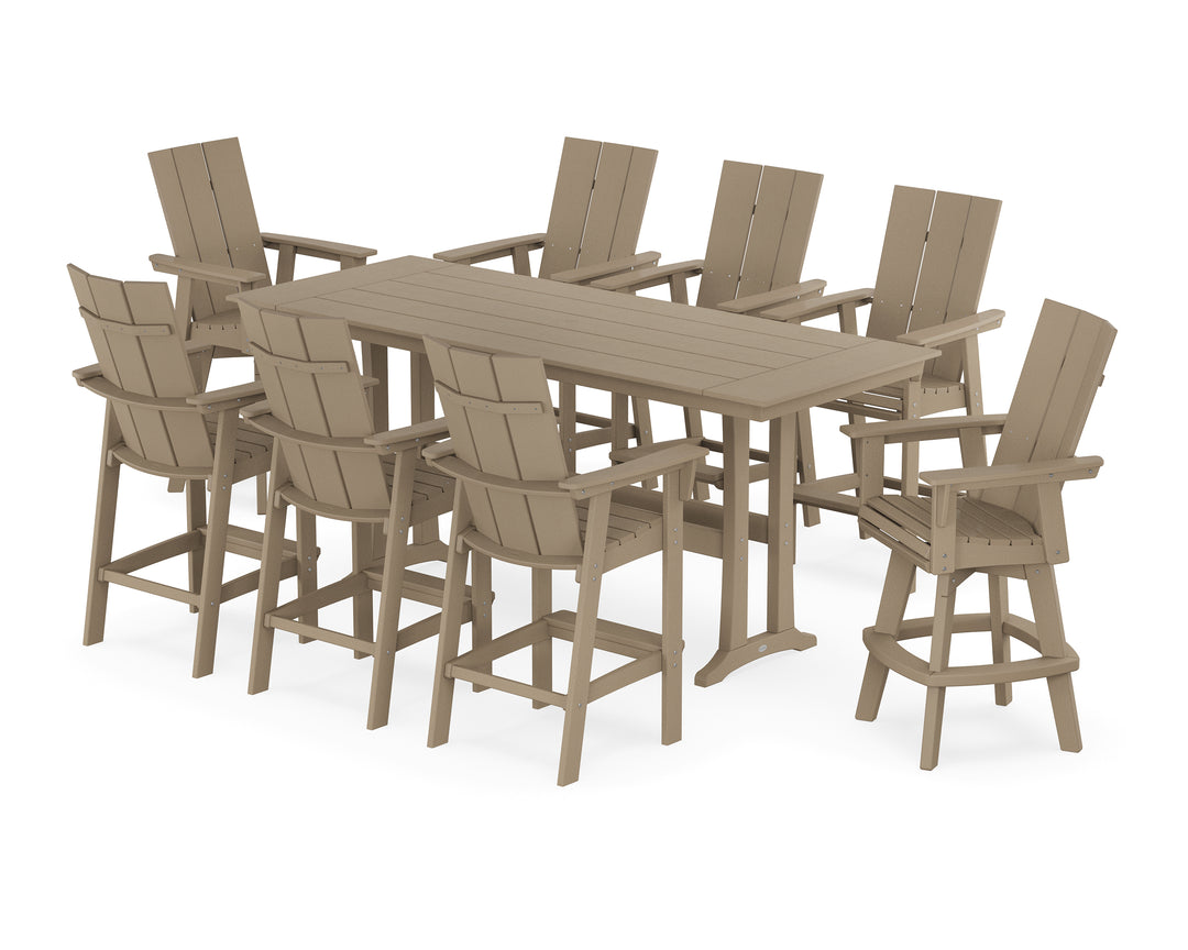 POLYWOOD® Modern Curveback Adirondack Swivel 9-Piece Farmhouse Bar Set with Trestle Legs