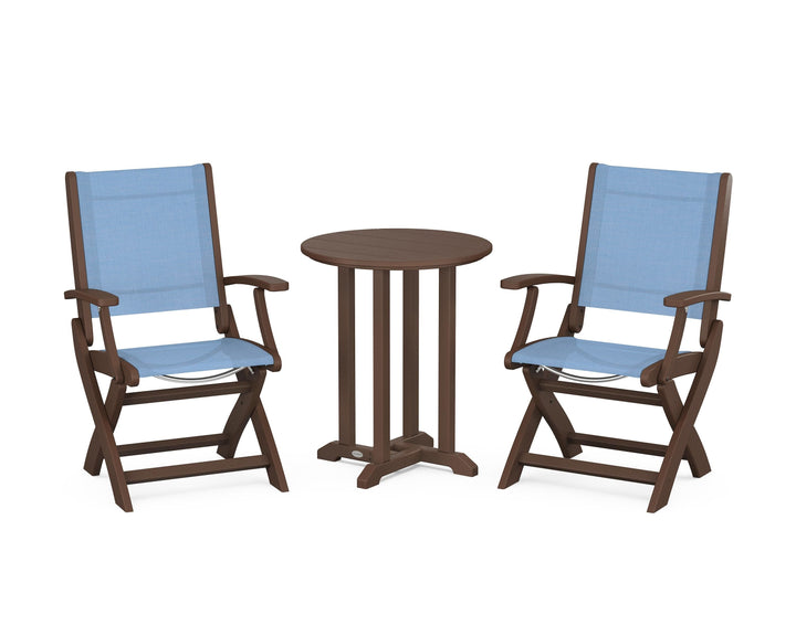 POLYWOOD® Coastal Folding 3-Piece Round Bistro Dining Set