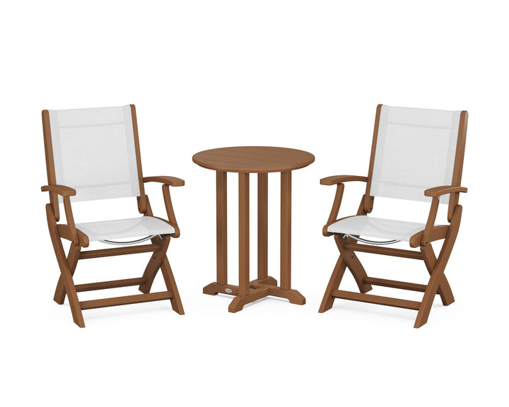 POLYWOOD® Coastal Folding 3-Piece Round Bistro Dining Set