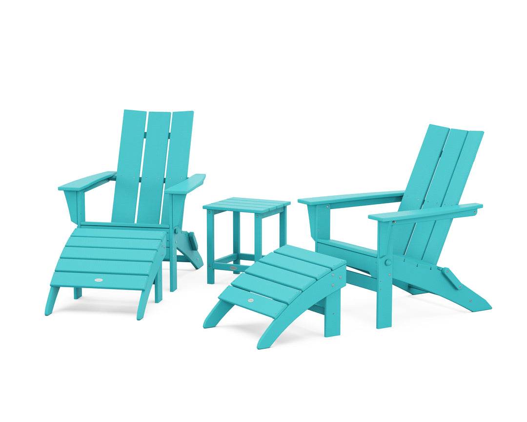 POLYWOOD® Modern Folding Adirondack Chair 5-Piece Set with Ottomans and 18" Side Table