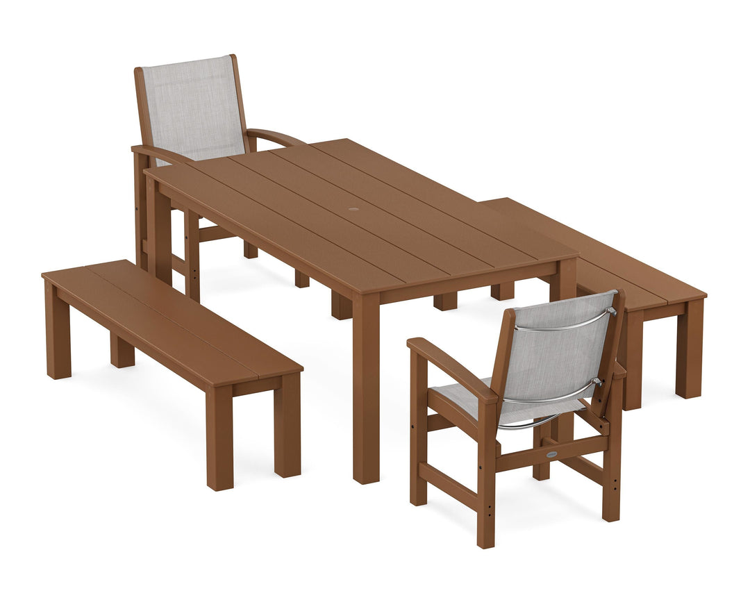 POLYWOOD® Coastal 5-Piece Parsons Dining Set with Benches