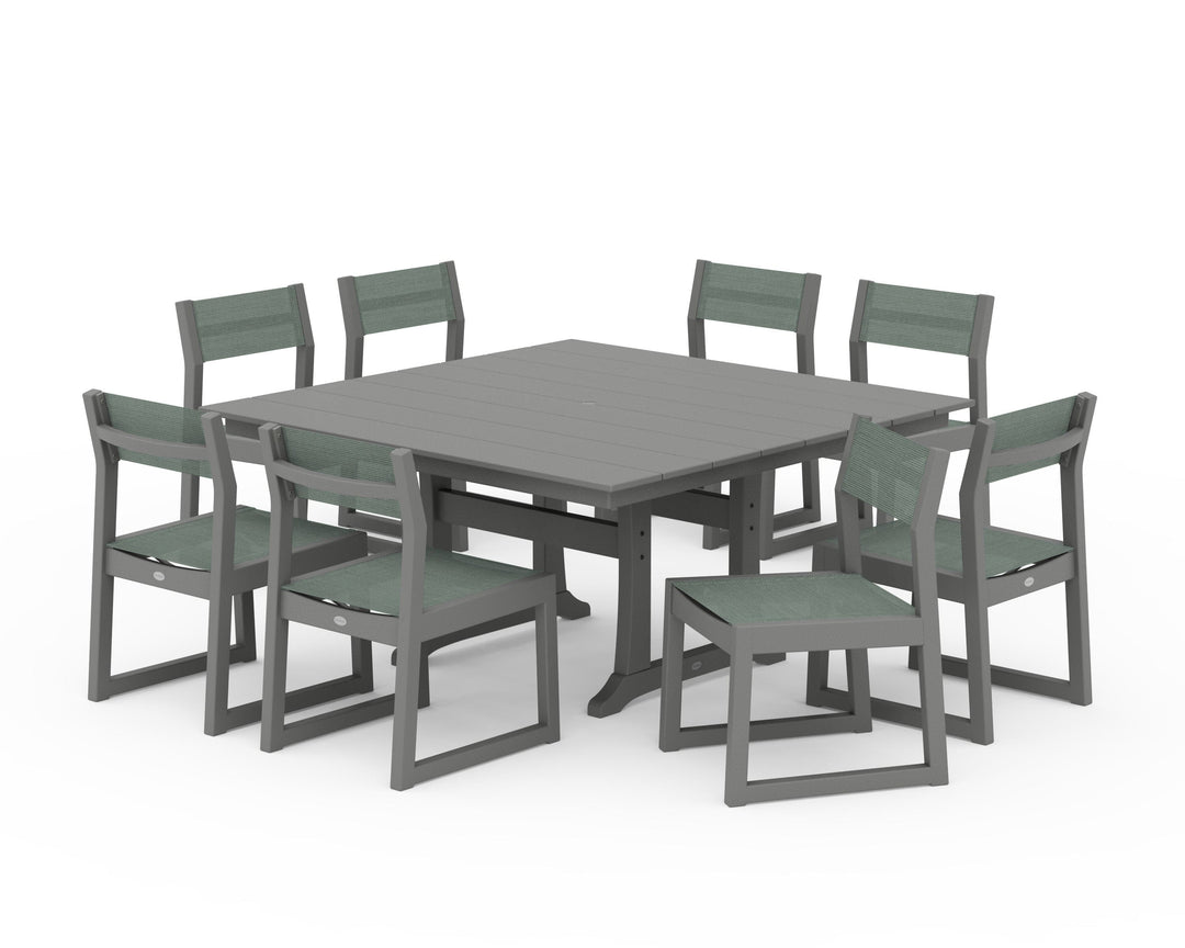 POLYWOOD® EDGE Sling Side Chair 9-Piece Farmhouse Trestle Dining Set