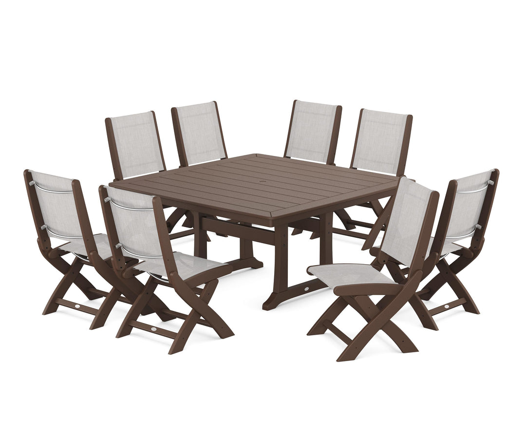 POLYWOOD® Coastal Folding Side Chair 9-Piece Dining Set with Trestle Legs