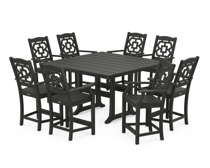 Martha Stewart by POLYWOOD® Chinoiserie 9-Piece Square Farmhouse Counter Set with Trestle Legs