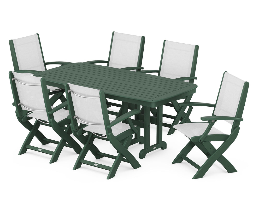 POLYWOOD® Coastal Folding Arm Chair 7-Piece Dining Set