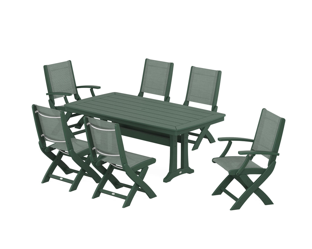POLYWOOD® Coastal Folding Chair 7-Piece Dining Set with Trestle Legs