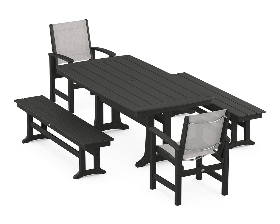 POLYWOOD® Coastal 5-Piece Dining Set with Trestle Legs and Benches