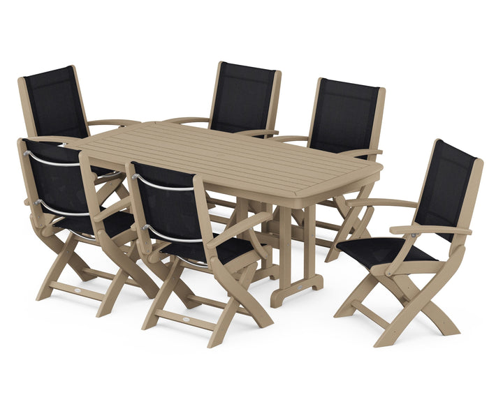 POLYWOOD® Coastal Folding Arm Chair 7-Piece Dining Set