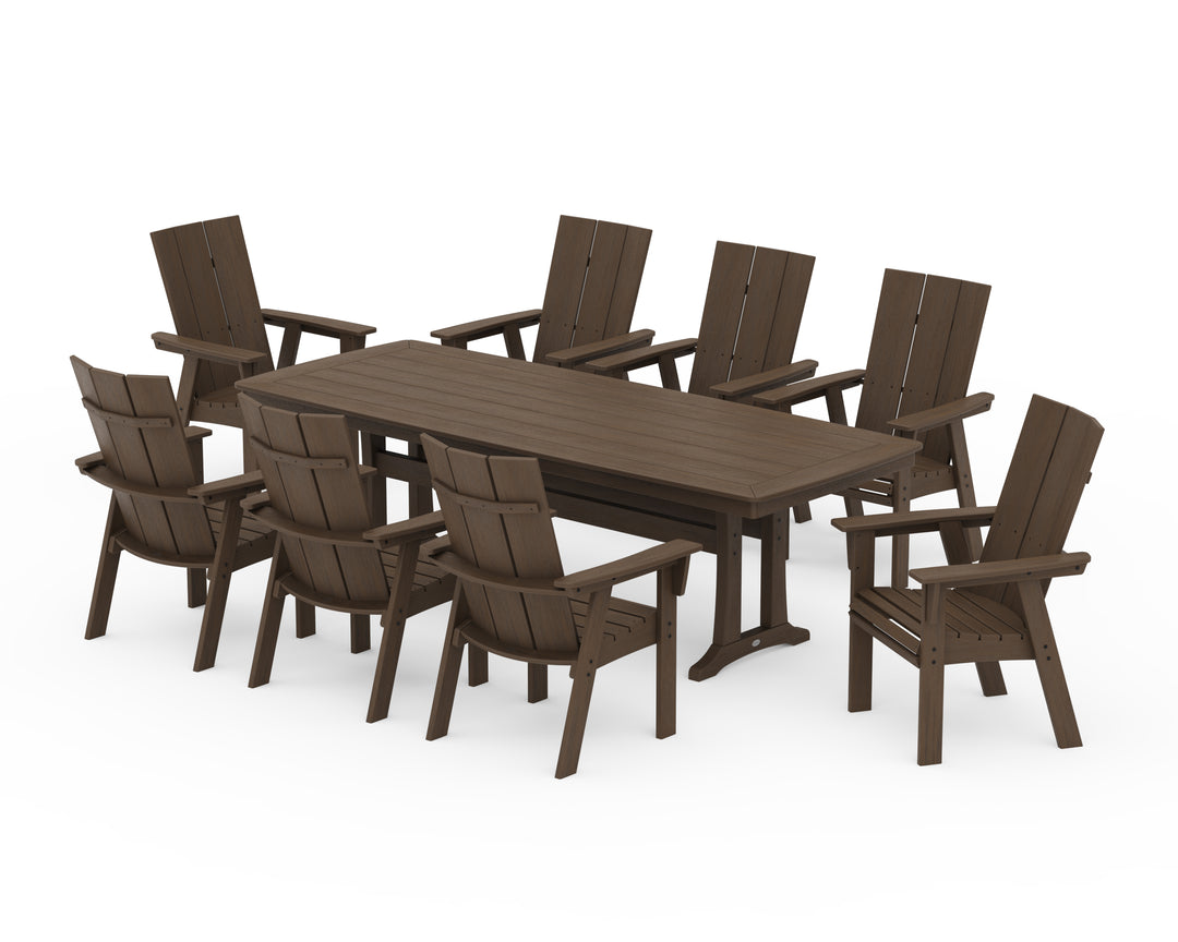 POLYWOOD® Modern Curveback Adirondack 9-Piece Dining Set with Trestle Legs