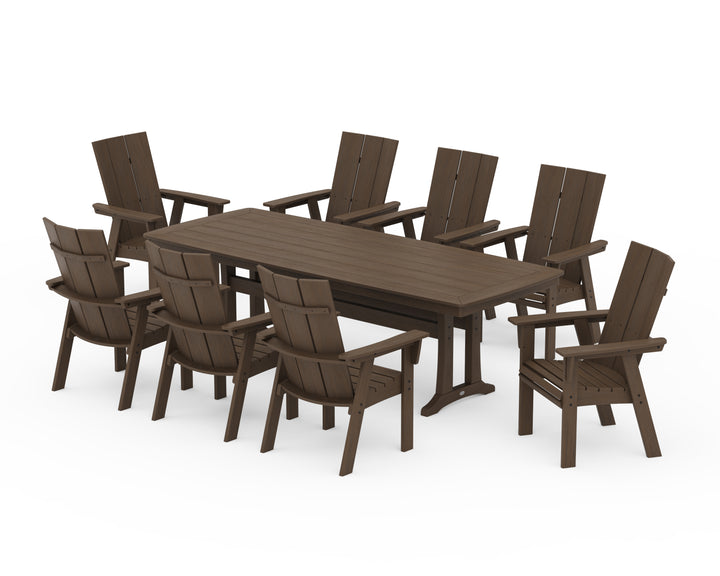 POLYWOOD® Modern Curveback Adirondack 9-Piece Dining Set with Trestle Legs