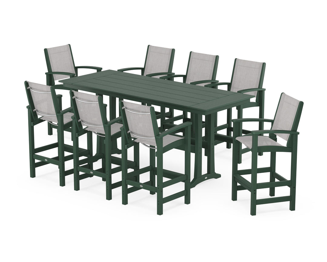 POLYWOOD® Coastal 9-Piece Farmhouse Bar Set with Trestle Legs