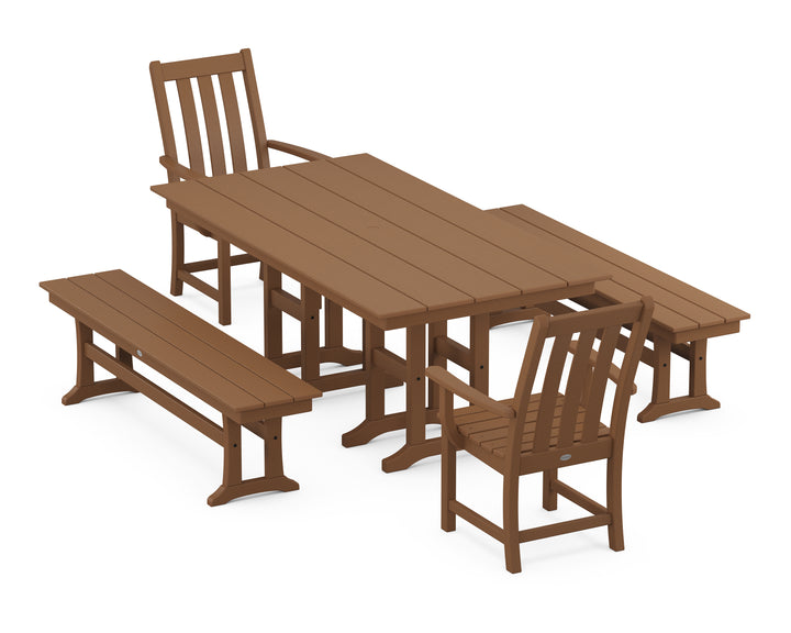 POLYWOOD® Vineyard 5-Piece Farmhouse Dining Set with Benches