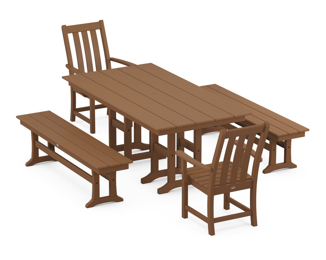 POLYWOOD® Vineyard 5-Piece Farmhouse Dining Set with Benches