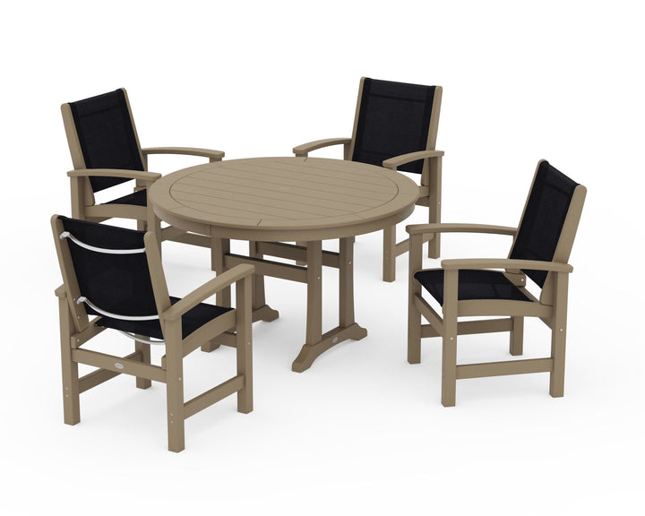 POLYWOOD® Coastal 5-Piece Round Dining Set with Trestle Legs