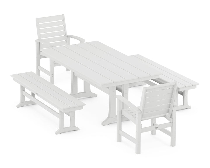 POLYWOOD® Signature 5-Piece Farmhouse Dining Set With Trestle Legs