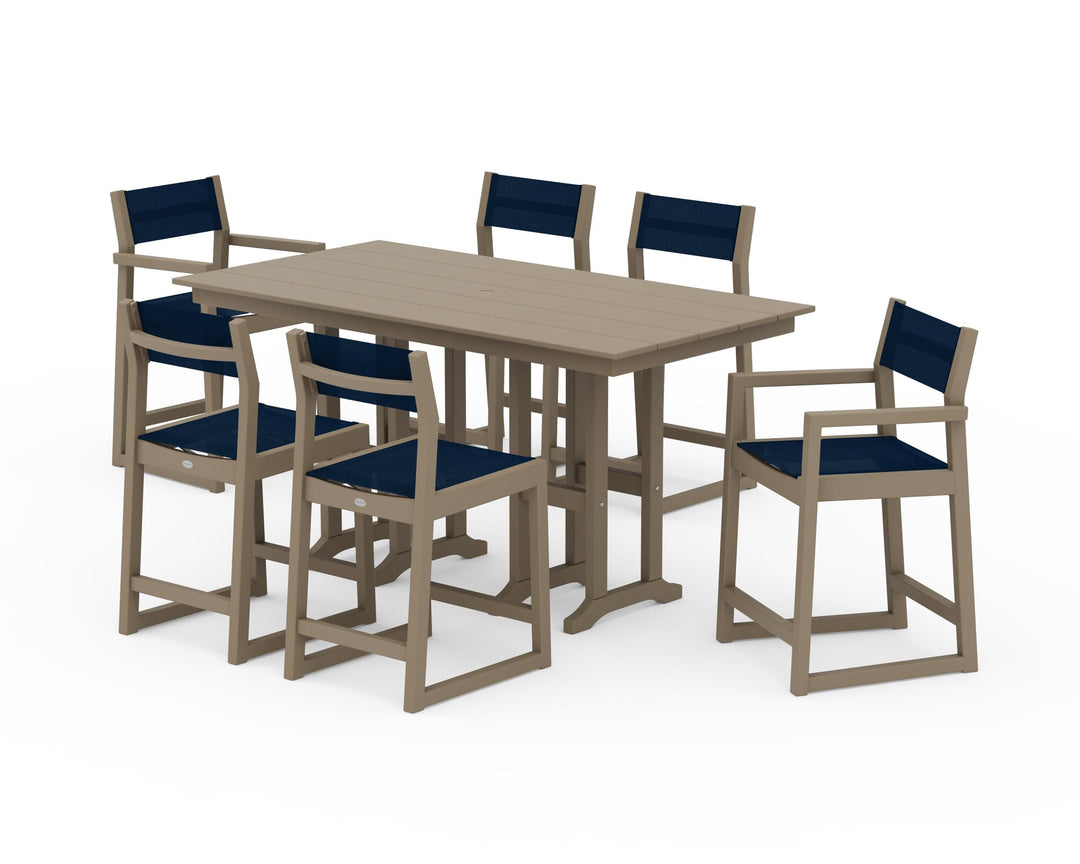 POLYWOOD® EDGE Sling 7-Piece Farmhouse Counter Set with Trestle Legs