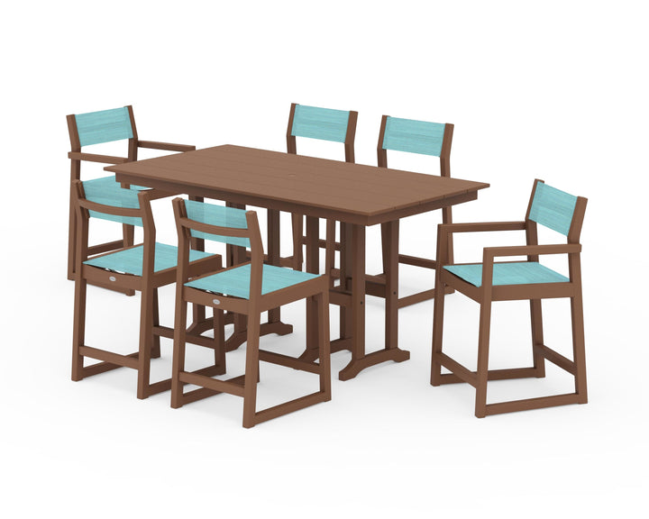 POLYWOOD® EDGE Sling 7-Piece Farmhouse Counter Set with Trestle Legs