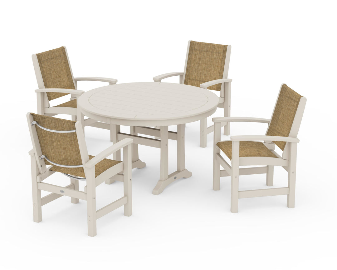 POLYWOOD® Coastal 5-Piece Round Dining Set with Trestle Legs