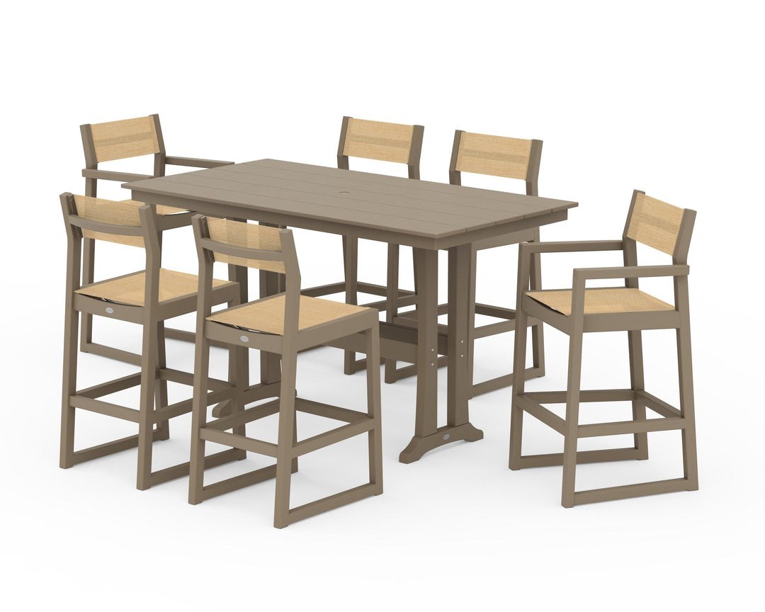 POLYWOOD® EDGE Sling 7-Piece Farmhouse Bar Set with Trestle Legs