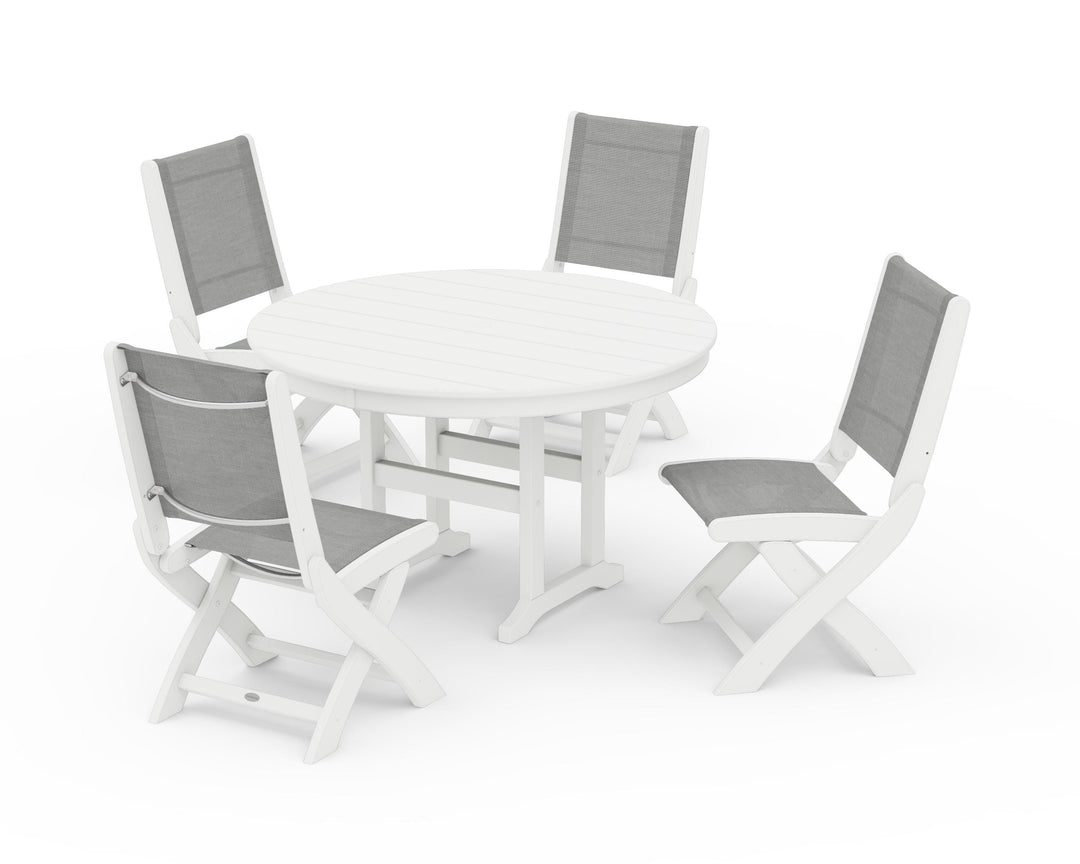 POLYWOOD® Coastal Folding Side Chair 5-Piece Round Dining Set