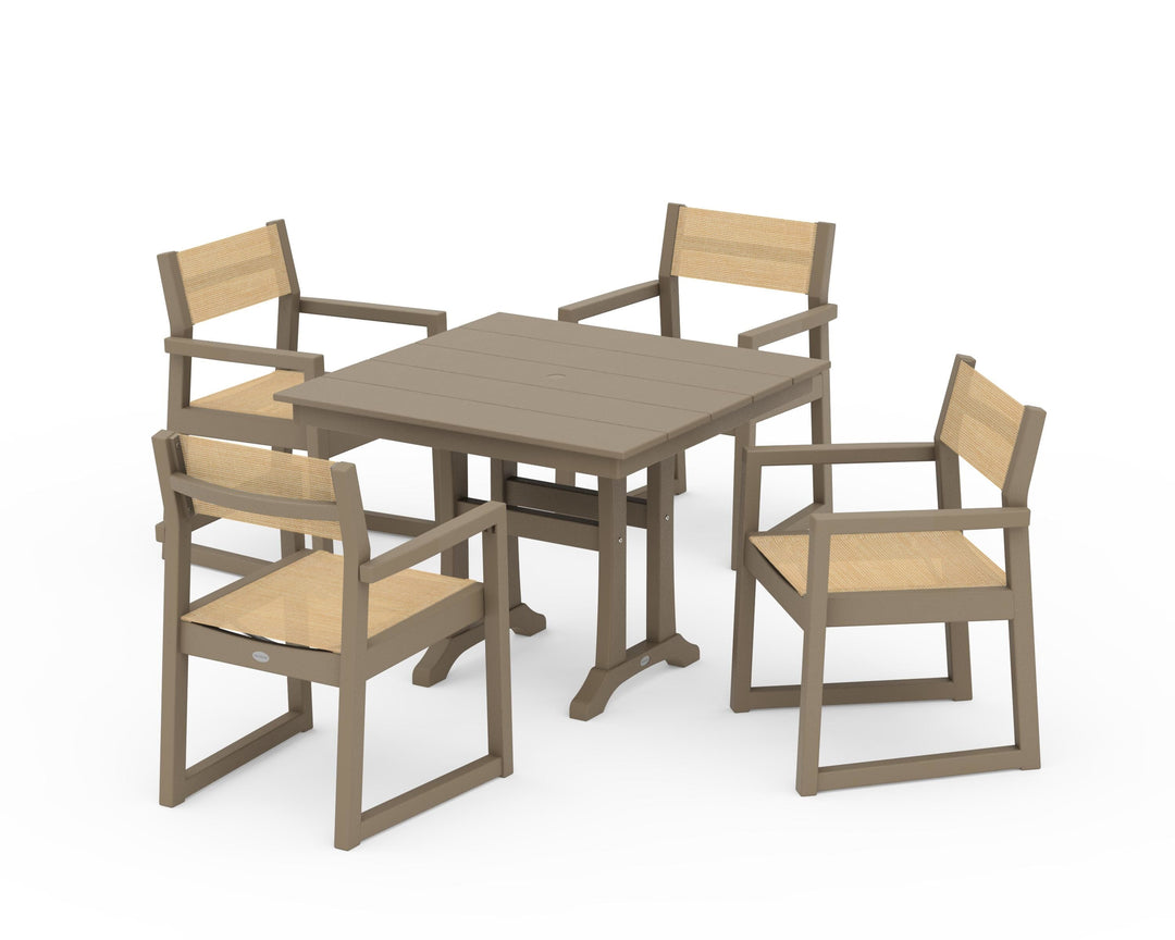 POLYWOOD® EDGE Sling 5-Piece Farmhouse Dining Set with Trestle Legs
