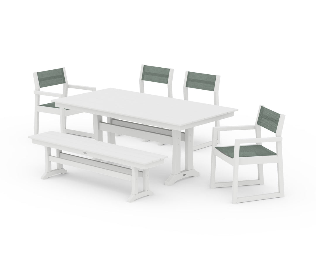 POLYWOOD® EDGE Sling 6-Piece Farmhouse Dining Set With Trestle Legs