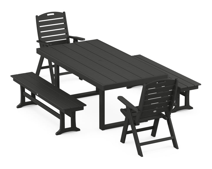 POLYWOOD® Nautical Folding Highback 5-Piece Dining Set with Trestle Legs