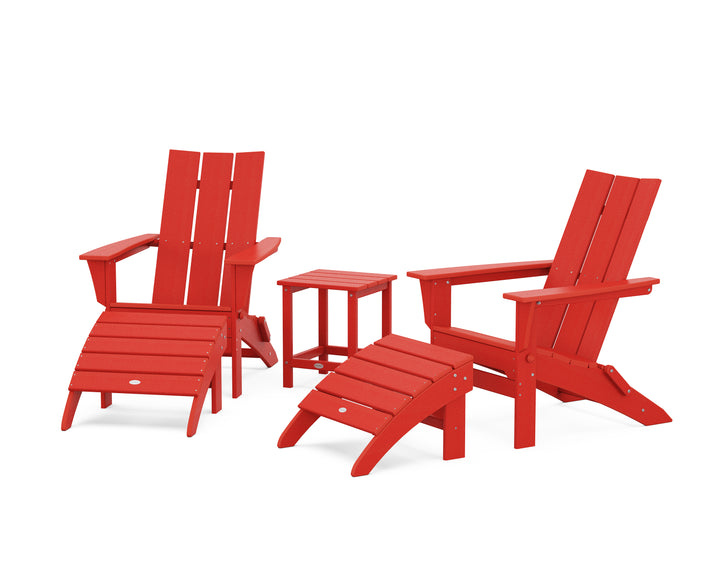 POLYWOOD® Modern Folding Adirondack Chair 5-Piece Set with Ottomans and 18" Side Table