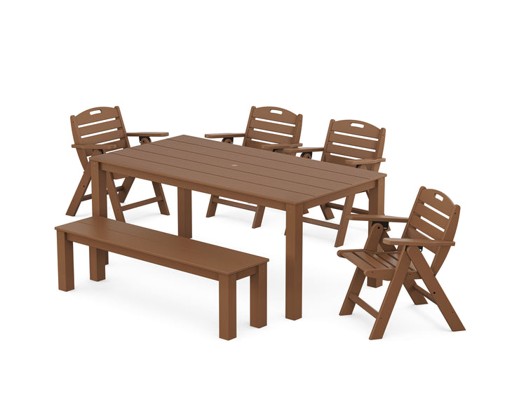 POLYWOOD® Nautical Folding Lowback Chair 6-Piece Parsons Dining Set with Bench