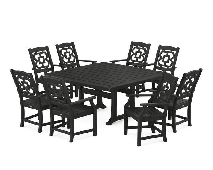 Martha Stewart by POLYWOOD® Chinoiserie 9-Piece Square Dining Set with Trestle Legs
