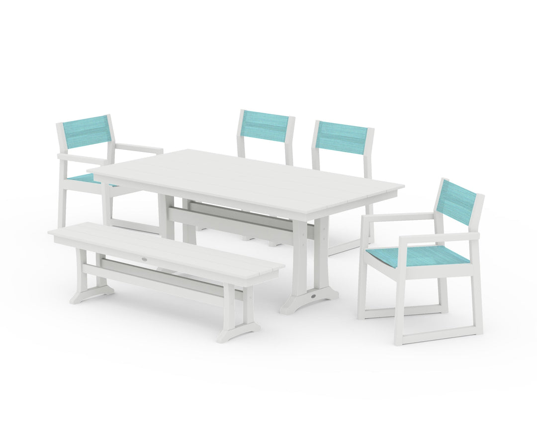 POLYWOOD® EDGE Sling 6-Piece Farmhouse Dining Set With Trestle Legs