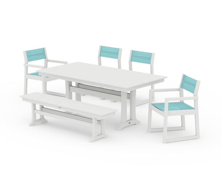 POLYWOOD® EDGE Sling 6-Piece Farmhouse Dining Set With Trestle Legs