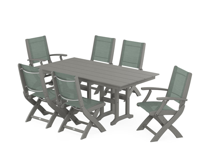 POLYWOOD® Coastal Folding Chair 7-Piece Farmhouse Dining Set