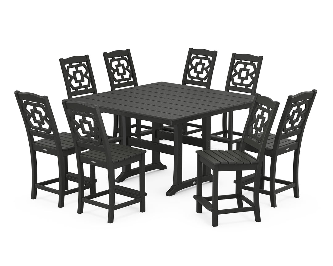 Martha Stewart by POLYWOOD® Chinoiserie 9-Piece Square Farmhouse Side Chair Counter Set with Trestle Legs