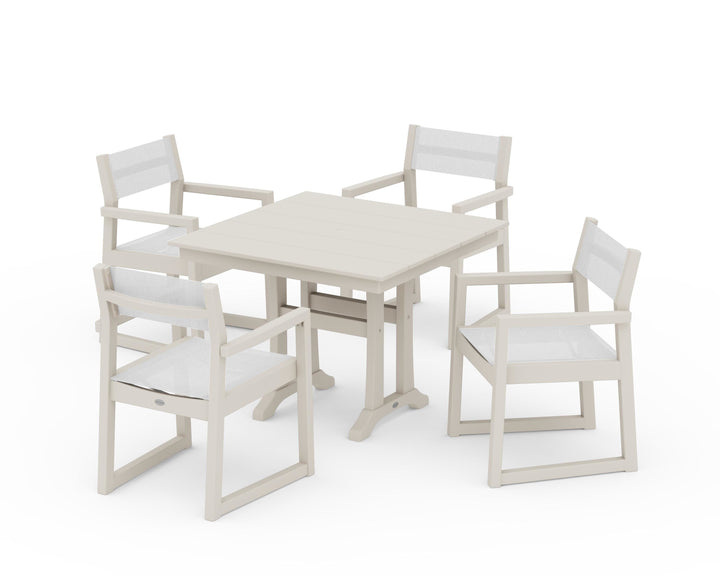 POLYWOOD® EDGE Sling 5-Piece Farmhouse Dining Set with Trestle Legs